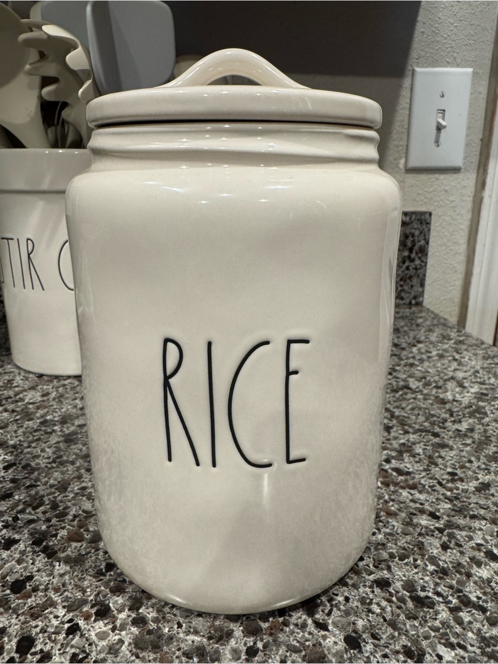 Rae Dunn Ceramic Rice Storage Canister - White